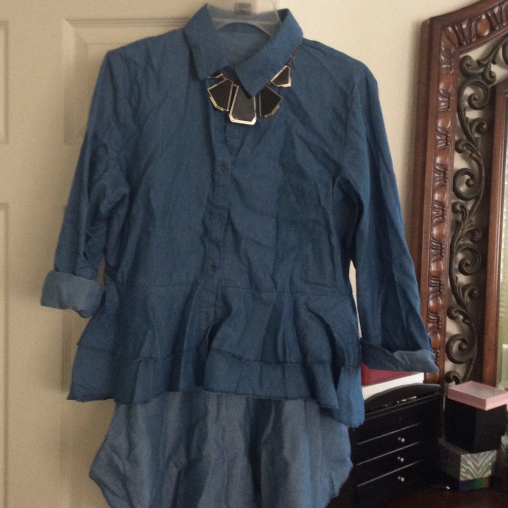 Blue denim high low shirt
